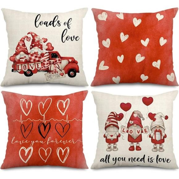4 Pcs Valentine's Day Pillow Cover Watercolor Red 18x18 Inches - Picture 6 of 7